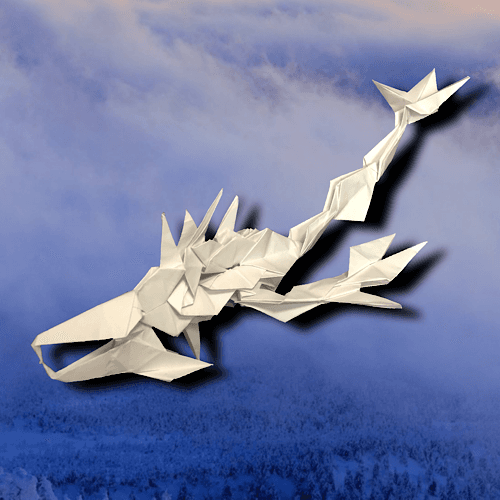りょうすけ@組み立て折神工房Assembly Origami Workshopさんによる「朧龍」 19枚の折り紙
