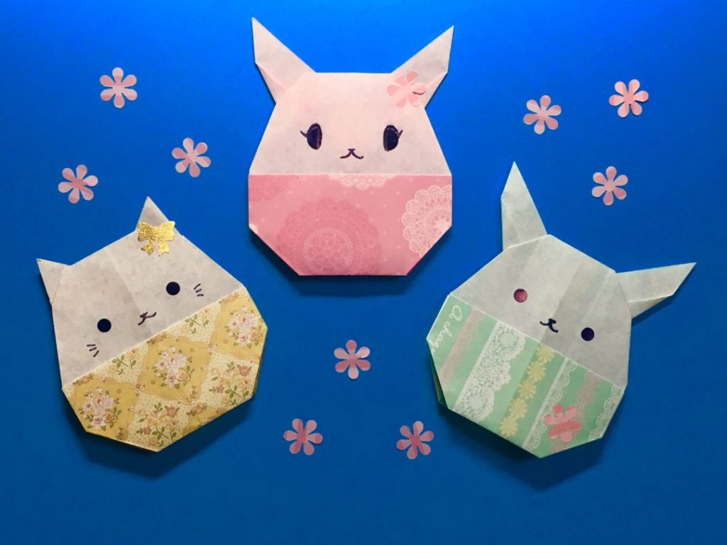 Oriya小町さんによるうさたまちゃん と ねこたまちゃんの折り紙