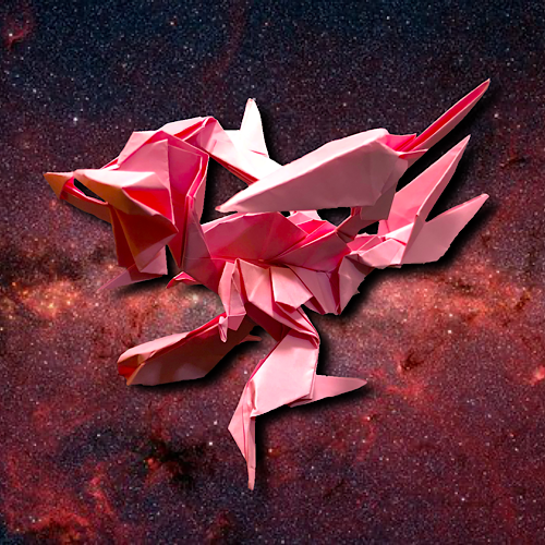 りょうすけ@組み立て折神工房Assembly Origami Workshopさんによる「赤繋のアトラタス」 15枚の折り紙