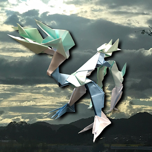 りょうすけ@組み立て折神工房Assembly Origami Workshopさんによる「青彩山のケルトス」 17枚の折り紙