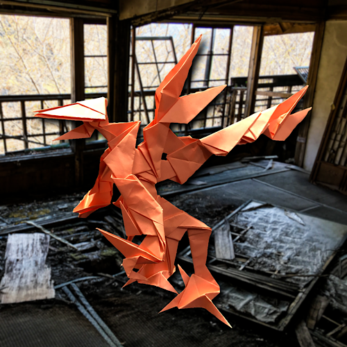 りょうすけ@組み立て折神工房Assembly Origami Workshopさんによる「廃荘のハンザリゲ」 18枚の折り紙
