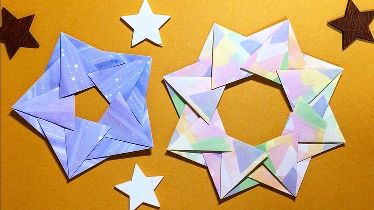 Oriya小町さんによるおひさまリース・お星さまリースの折り紙